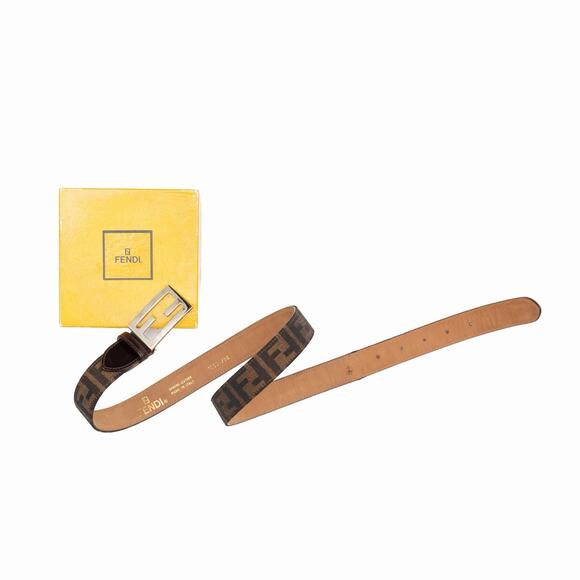 VTG FENDI Zucca FF Monogram Logo Buckle Brown Canvas Leather Belt Size 40/100 main image 6
